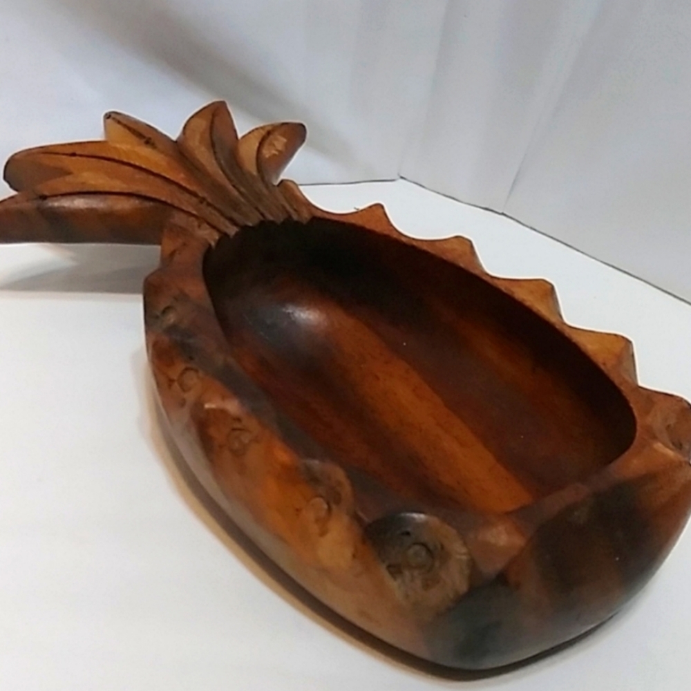 Hand Made Monkey Wood Carved Wooden Bowl Pineapple Dish Vintage Tiki Bar - Picture 13 of 13